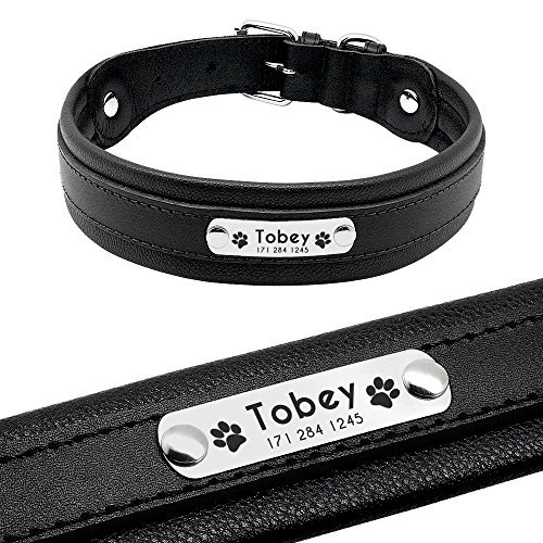 PET ARTIST Collar para Perro con Nombre de Perro Grabado Personalizado de Piel Acolchada para Mascotas, Etiquetas de identificación para Mascotas