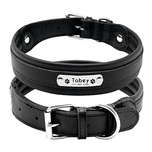 PET ARTIST Collar para Perro con Nombre de Perro Grabado Personalizado de Piel Acolchada para Mascotas, Etiquetas de identificación para Mascotas