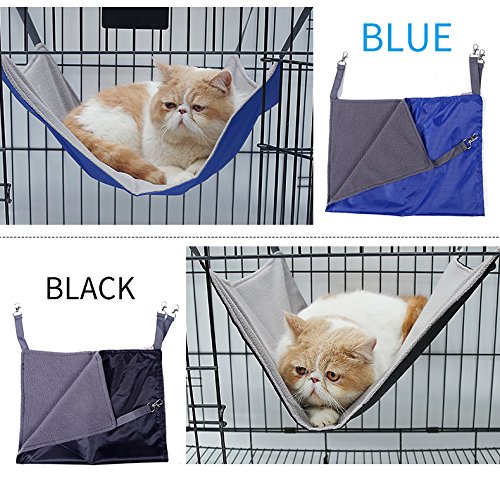 Petneces Hamaca Colgante de Gato Tela Oxford Impermeable Jaula de Cama para Animales pequeños - 2 en 1 Verano e Invierno - fácil de Fijar a una Jaula