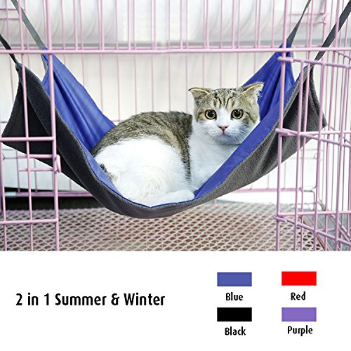 Petneces Hamaca Colgante de Gato Tela Oxford Impermeable Jaula de Cama para Animales pequeños - 2 en 1 Verano e Invierno - fácil de Fijar a una Jaula