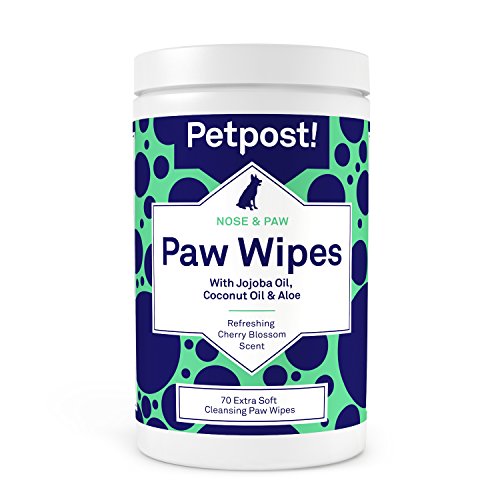 Petpost | Toallita para Patas de Perros - Limpiador para Patas de Perros Nutritivo y Revitalizante con Aceite de Coco, Aceite de Jojoba y Aloe - 70 Almohadillas de Algodón Ultra Suave (Flor de Cerezo)