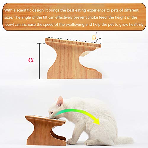 Petsoigné Cuenco para Gatos Perros Elevado Comedero Gato Perro en Cerámica/Acero Inoxidable con Soporte de Madera (2 Cuencos, Cerámica)