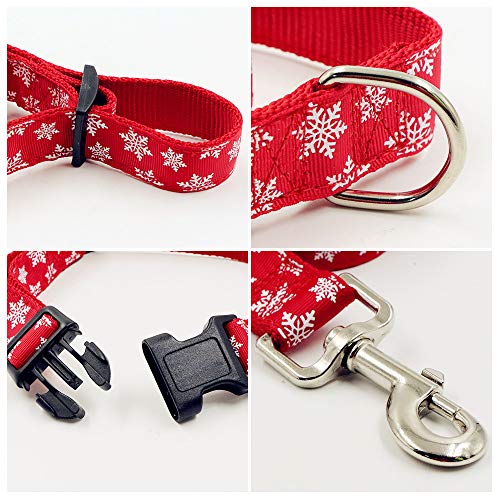 Petsoigné Set Collar y Correa para Perros Gatos Navidad Año Nuevo Collar Correa para Perro Nylon (S, Copo de Nieve)