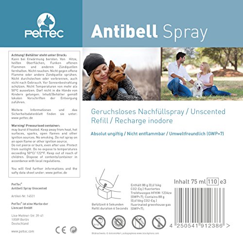 PetTec Spray Made in Germany, Lata de Repuesto para Collares de Entrenamiento, seguro para Perros y Personas, Respetuoso del Medio Ambiente y Antialérgico, ofrece un 25% más, Set de 1 o 3, 75 ml, Citronela o Neutro