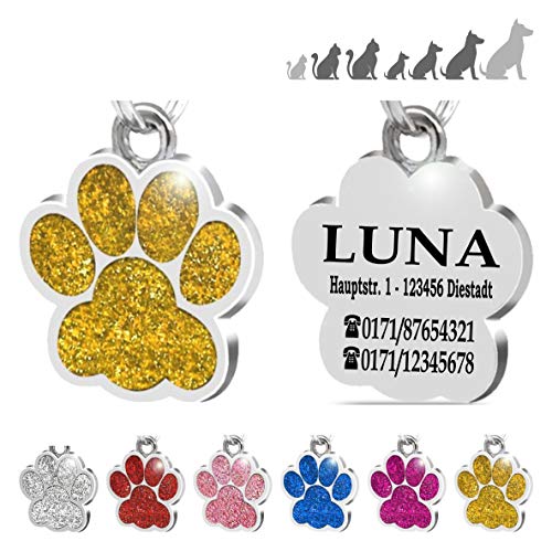 Placa Chapa de identificación Personalizada para Collar Perro Gato Mascota grabada (Dorada)