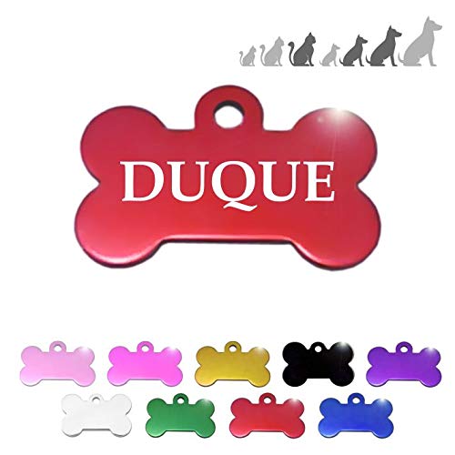 Placa Chapa de identificación Personalizada para Collar Perro Gato Mascota (Rojo)