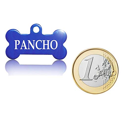 Placa Mini Chapa de identificación Personalizada para Collar Perro Gato Mascota grabada (Azul)