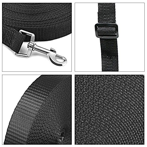 Ploopy D-Ring Correa de Adiestramiento para Perros, Correa Larga de Rastreo para Perro Ideal Paseo o Amarre (Negro, 15m)