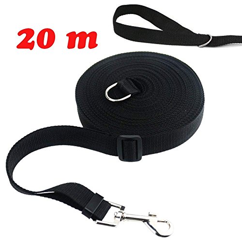 Ploopy D-Ring Correa de Adiestramiento para Perros, Correa Larga de Rastreo para Perro Ideal Paseo o Amarre (Negro, 15m)