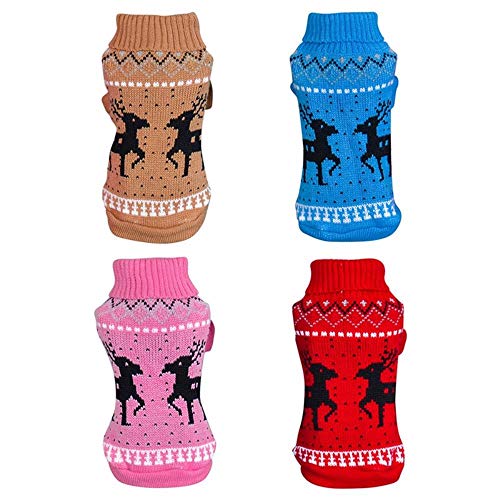 PONNMQ Ropa para Perros para Perros pequeños Invierno cálido suéter de Navidad para Mascotas Chaqueta de Abrigo para Perros Chihuahua Tejer Alces Camiseta Gato Chaleco Disfraz, L2, XS