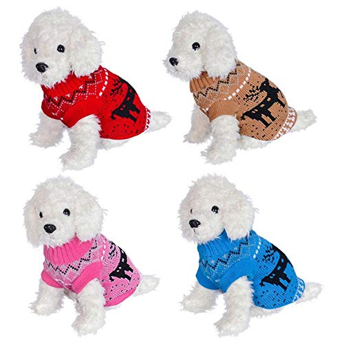 PONNMQ Ropa para Perros para Perros pequeños Invierno cálido suéter de Navidad para Mascotas Chaqueta de Abrigo para Perros Chihuahua Tejer Alces Camiseta Gato Chaleco Disfraz, L2, XS