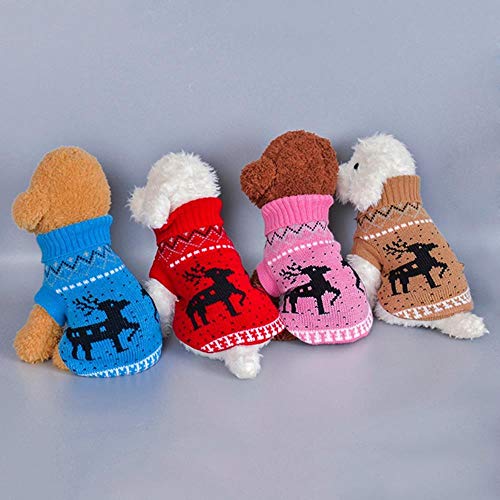 PONNMQ Ropa para Perros para Perros pequeños Invierno cálido suéter de Navidad para Mascotas Chaqueta de Abrigo para Perros Chihuahua Tejer Alces Camiseta Gato Chaleco Disfraz, L2, XS