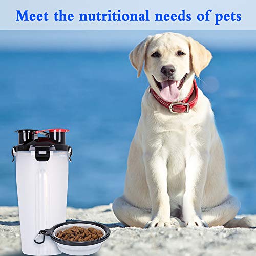 Powerking Botella de Agua para Perro, 350ml 2 en 1 PP para Mascotas, y Botella para Perro con 250 g Contenedor de alimento para Mascotas para Caminar/Viajar, tazones Plegables para Perros(Blanco)