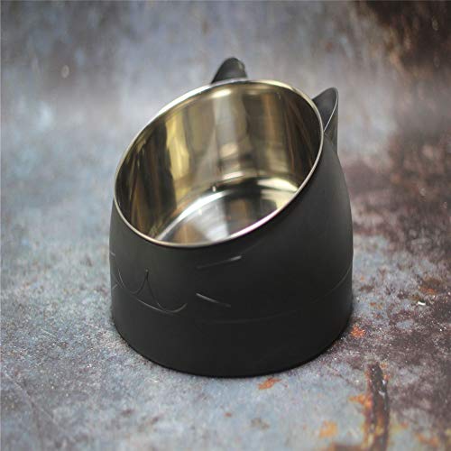 Protector de cuello de acero inoxidable recipiente para mascotas Cuenco de comida para gato Ángulo de inclinación de 15 grados Estable redondo inferior anti salpicaduras 16.5 * 16.5 * 10cm (304)