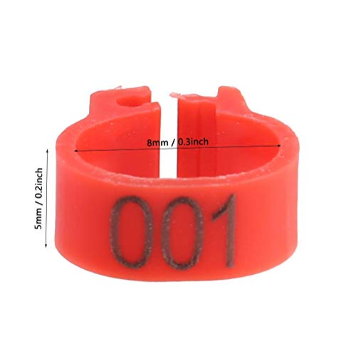 Pssopp Anillos de Patas de pájaros Bandas de Patas de pájaros Anillos de Patas de Aves de Corral de plástico Anillos de Clip numerados de Paloma Anillos de Patas de 8 mm para Aves (Rojo)