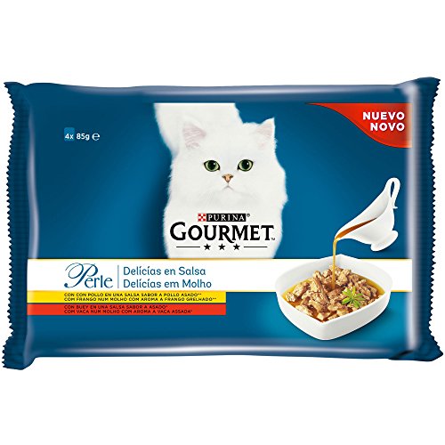 Purina Gourmet Perle Delicias en Salsa comida para gato con Pollo y Buey 12 x [4 x 85 g]