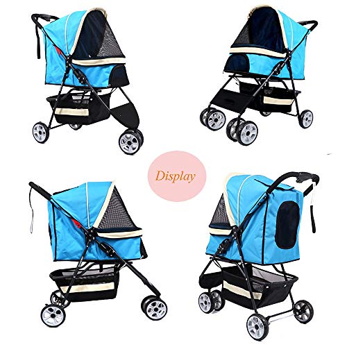 QL&Pet Juego de cochecitos para Mascotas Gato Canasta Canasta con Cremallera Entrada Pliegue Portavasos Carrier Carrito Ruedas (Color : Azul, Tamaño : 4-Wheels)