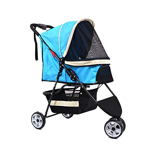 QL&Pet Juego de cochecitos para Mascotas Gato Canasta Canasta con Cremallera Entrada Pliegue Portavasos Carrier Carrito Ruedas (Color : Azul, Tamaño : 4-Wheels)