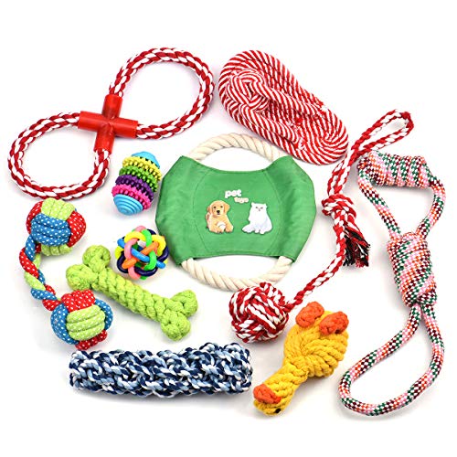 Queta Dog Chew Toys,Squeaky Durable,Indestructible Toys Puppy Teething Toys 11 Pack Dog Rope Toys Cotton for Small Large Dogs