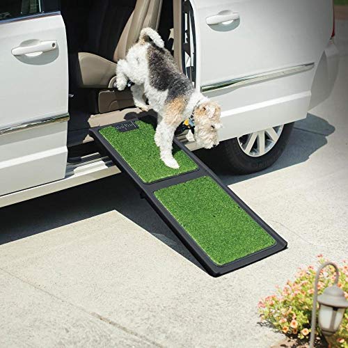 Rampa Plástico, Coche De Mascotas Perro Grande Escalera Auxiliar Plegable, Superficie De Césped Falso (Lavable con Agua) Negro