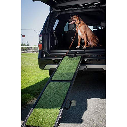 Rampa Plástico, Coche De Mascotas Perro Grande Escalera Auxiliar Plegable, Superficie De Césped Falso (Lavable con Agua) Negro