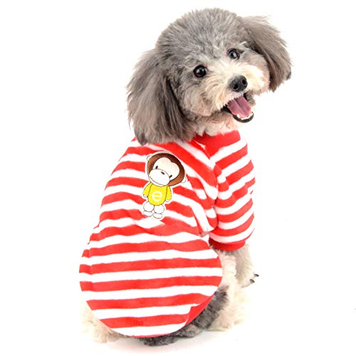 Ranphy suéter de Terciopelo para Perro pequeño, suéter para Cachorro, Sudadera Suave, para niña, niño, Invierno, cálido, con Capucha, a Rayas, para Chihuahua, Juguete, caniche