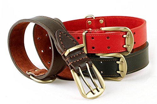 Rantow Ajustable Collar de Cuero Fuerte para Perros Grandes, Longitud Ajustable 23.5 Pulgadas a 27.5 Pulgadas, 1,57 Pulgadas de Ancho (Rojo)