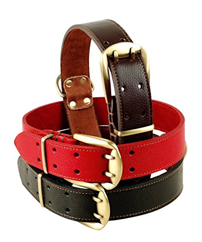 Rantow Ajustable Collar de Cuero Fuerte para Perros Grandes, Longitud Ajustable 23.5 Pulgadas a 27.5 Pulgadas, 1,57 Pulgadas de Ancho (Rojo)