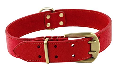 Rantow Ajustable Collar de Cuero Fuerte para Perros Grandes, Longitud Ajustable 23.5 Pulgadas a 27.5 Pulgadas, 1,57 Pulgadas de Ancho (Rojo)