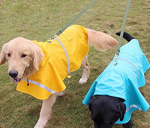 Rantow La Seguridad Impermeable Ajustable Impermeable Perro de Perro Chaqueta con Tiras Reflectantes para Perro pequeño/Medio/Grande, Azul de Cielo (XXL: Length(78-85cm))