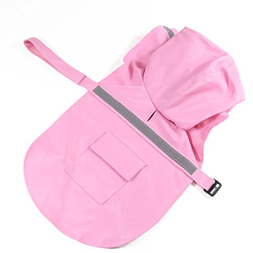 Rantow Rosado Impermeable Ajustable Impermeable Perro de Perro Chaqueta de Perro de Seguridad con Tiras de Seguridad Reflectantes para Perro pequeño/Medio/Grande (M: Length(40-45cm))