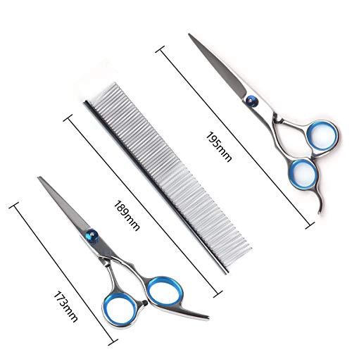 RCruning-EU Tijeras de Perro Set Stainless Steel Scissor with Combs Trimmer Kits Kit de Peluquería Canina Perros y Gatos for Perros Gatos Mascotas-Black