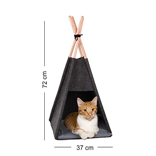 RM Design Tipi - Tienda de campaña para Gatos o Perros (Fieltro, 37 x 37 cm), Color Gris Oscuro