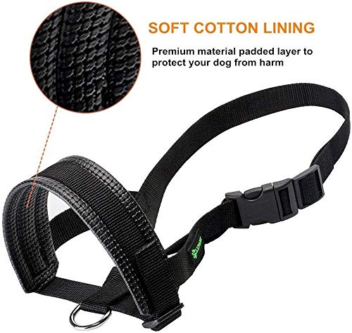 RockPet Bozal de Nylon para Perros Grandes Previene Mordidas, Ladridos y Que Mastiquen, Bozal Lazo Ajustable (M,Negro)