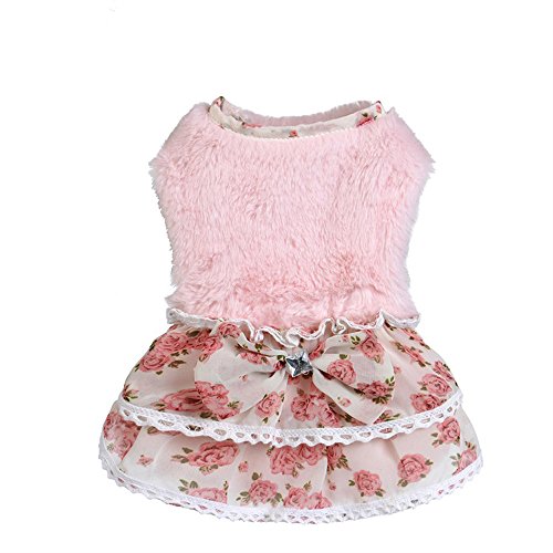 Ropa Perro Pequeño Invierno Mascota Gato Abrigo de Invierno Cachorro Cálido Bowknot Gema Suéter Falda Traje