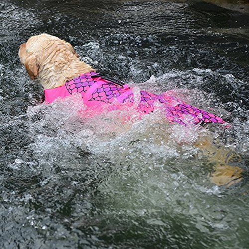 SELMAI - Conjunto de Chaleco Salvavidas para Perro, con Mango Ajustable en Forma de Sirena, Diseño Divertido de Alta Calidad