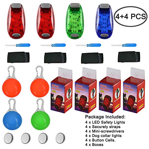 SENHAI 4 Piezas Luces de Seguridad y 4 Piezas Colgantes LED para Perros, Luz de Advertencia de Seguridad Luz estroboscópica para Caminar al Aire Libre de Noche, Corredor, Collar de Perro