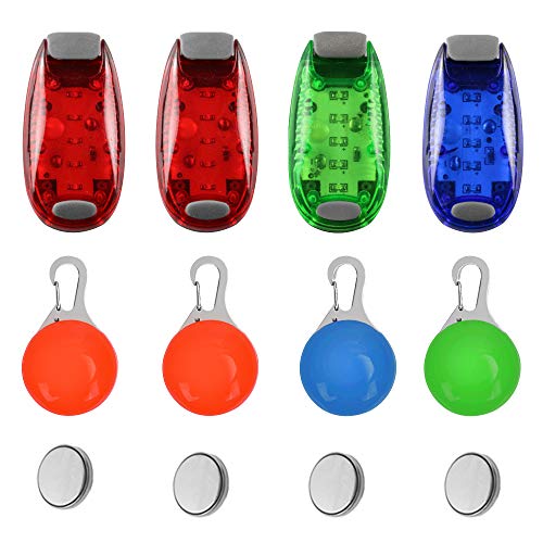 SENHAI 4 Piezas Luces de Seguridad y 4 Piezas Colgantes LED para Perros, Luz de Advertencia de Seguridad Luz estroboscópica para Caminar al Aire Libre de Noche, Corredor, Collar de Perro