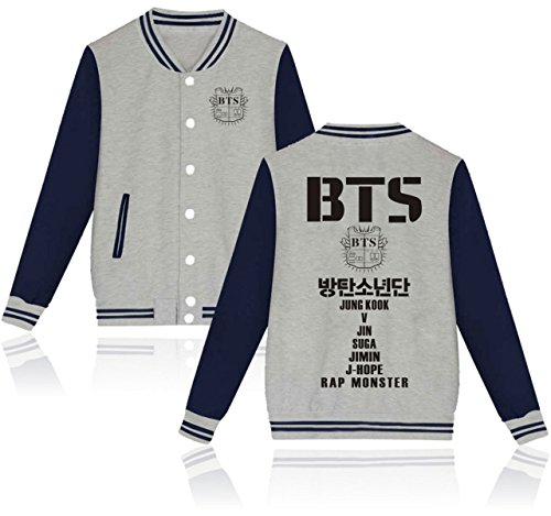 SERAPHY Unisex Sudadera Ropa Chaqueta de Beisbol para Army Suga Jin Jimin Jung Kook J-Hope Rap-Monster V Gris XXS