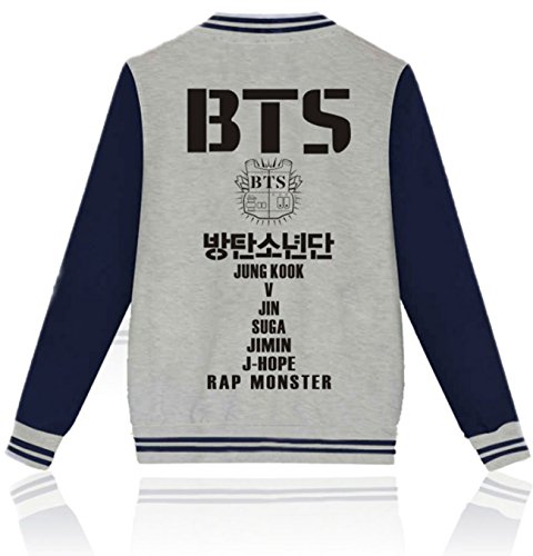 SERAPHY Unisex Sudadera Ropa Chaqueta de Beisbol para Army Suga Jin Jimin Jung Kook J-Hope Rap-Monster V Gris XXS