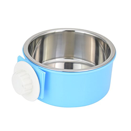 ShareWe Cuencos para Perro Gato Animal Mascotas Acero Inoxidable Platos 2 en 1 Colgando Cuenco Comedero para Gatos Perros Conejos Pequeño Animal Comida y Agua (Azul)