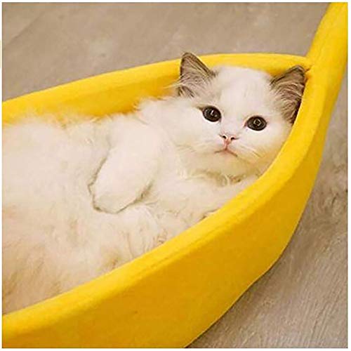 SHPEHP Cama para Gatos Cama de Felpa Suave y cálida para Gatos Cama pequeña para Mascotas Cama de Felpa con Forma de plátano Cachorros de Perros Suaves y cálidos Cama para Gatos Nido-Pink-S