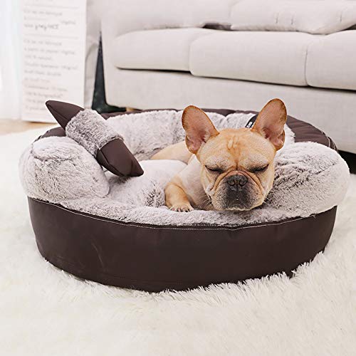 SHPEHP Cama para Mascotas, Cama para Perros con Felpa mullida, Cama para Mascotas cálida Cama para Mascotas Cuddler Donut, Perros medianos y Grandes Transpirables-Brown-S