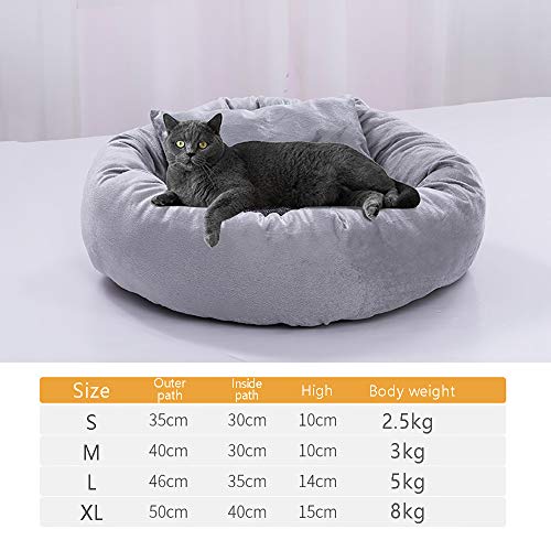 SHPEHP Sofá Cama para Mascotas, Cama para Gatos, Cama para Mascotas de Felpa, Cama Redonda para Gatos, casa para Perros, Almohada para Cachorros, casa para Perros portátil, 35/40/45/50 cm-Grey-M