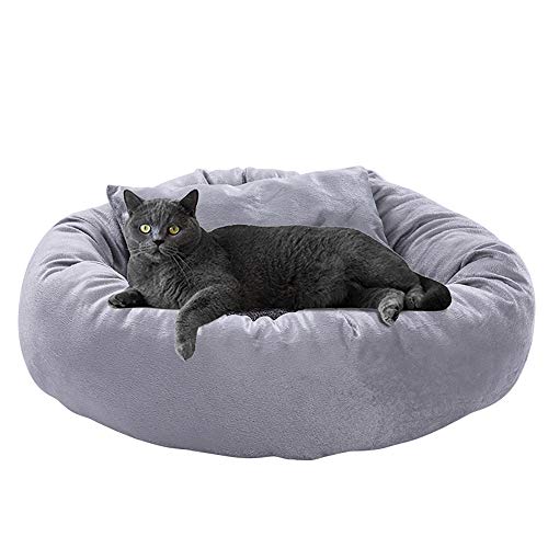 SHPEHP Sofá Cama para Mascotas, Cama para Gatos, Cama para Mascotas de Felpa, Cama Redonda para Gatos, casa para Perros, Almohada para Cachorros, casa para Perros portátil, 35/40/45/50 cm-Grey-M