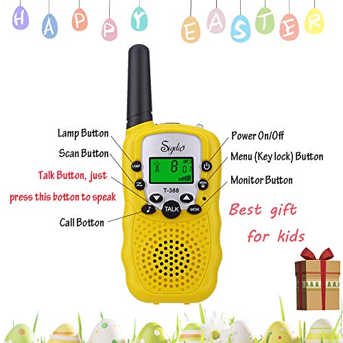 Sigdio T-388 Walkie Talkie Niños PMR 446 Walky Talky con Batería Recargable y Cargador Walki Talki Función VOX 8 Canales 0,5 W pantalla LCD Walkie Talkie Recargable Niños (Amarillo, 8 Batería)