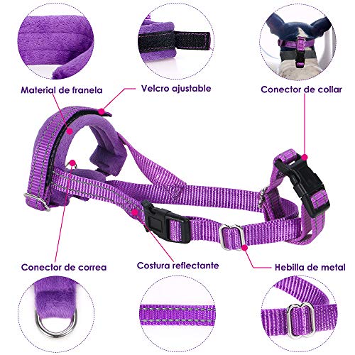 SlowTon Bozal para Perros, Lazo Ajustable, Acolchado Suave de Franela, bozales cómodos, Transpirables y Seguros de Ajuste rápido para Perros pequeños Masticar y ladrar (M, Morado)