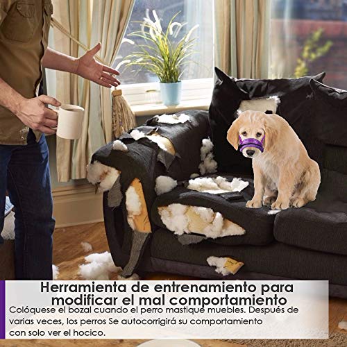 SlowTon Bozal para Perros, Lazo Ajustable, Acolchado Suave de Franela, bozales cómodos, Transpirables y Seguros de Ajuste rápido para Perros pequeños Masticar y ladrar (M, Morado)