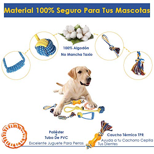 SlowTon Juguetes para Perros, Juego de 5 Juegos de Cuerdas Juego de Juguetes para la dentición del Cachorro Juguetes para Tirar y Tirar Jugar con un algodón 100% Natural Juguete