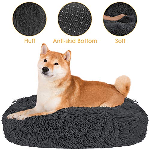 SlowTon Pet Calming Bed, Donut Cuddler Nest Cojín de Gato de Felpa Suave y cálido para Gatos con Esponja acogedora Fondo Antideslizante